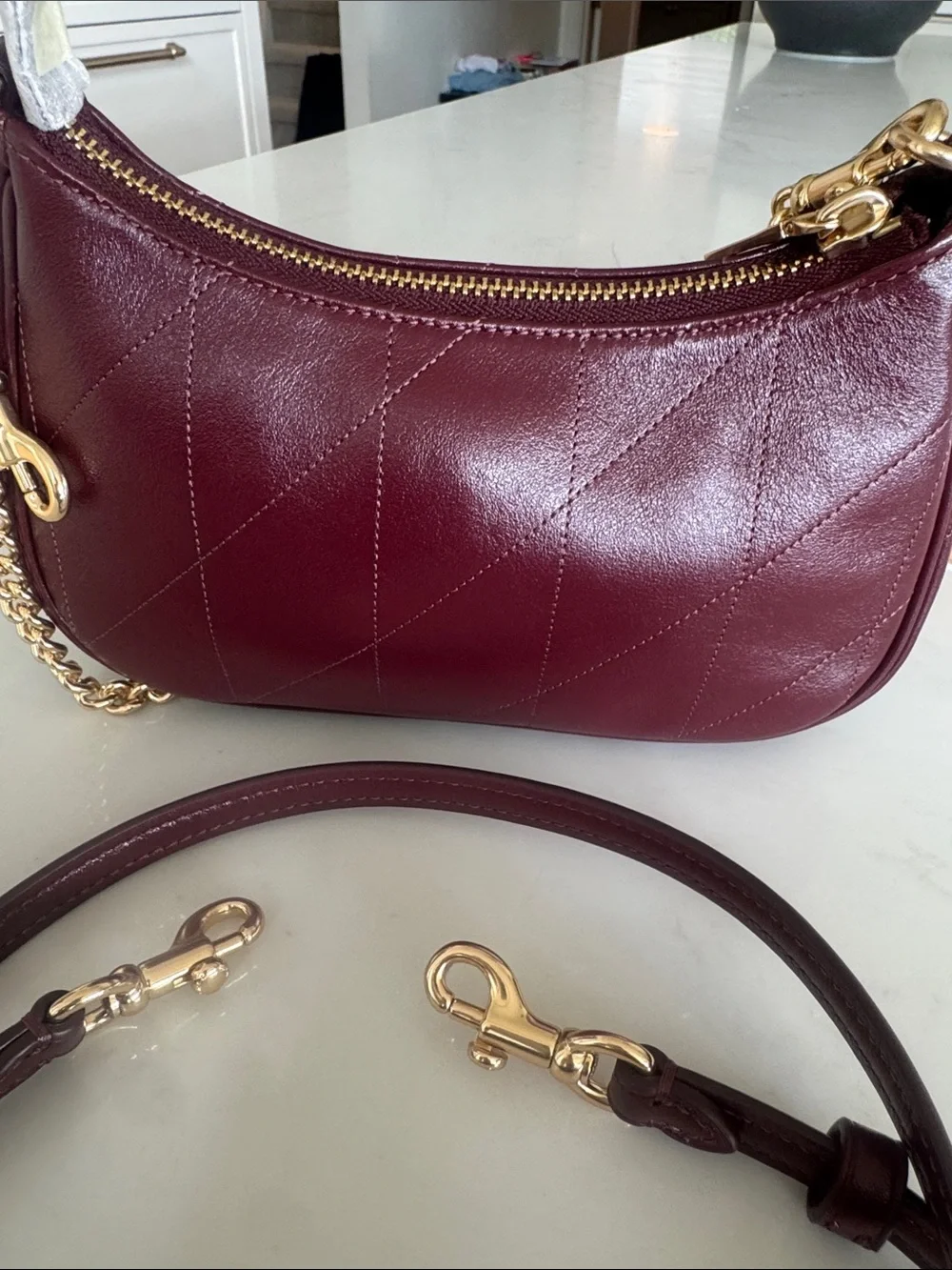 NEW Coach Teri Mini Quilted Crossbody Bag in Burgundy with Gold Hardware